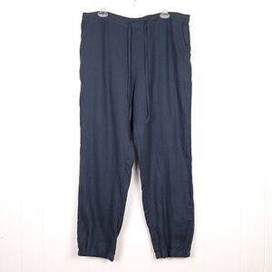 Iximo linen tapered lantern pants Lagenlook elastic waist pockets coastal gray